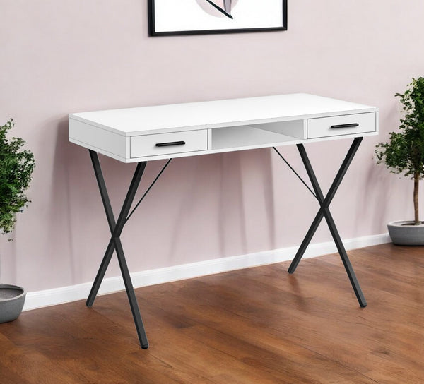 Homeroots 42" White And Black Computer Desk With Two Drawers   489881