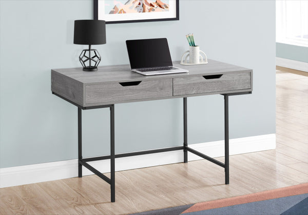 HomeRoots 47" Gray and Black H-Shape Computer Desk – Stylish Workspace with Two Drawers for Home Office Use 489882