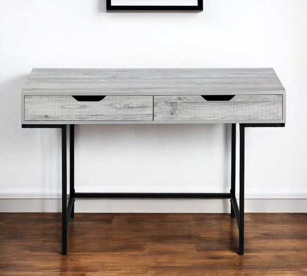 Homeroots 47" Gray And Black H-shape Computer Desk With Two Drawers - Stylish, Durable Office Furniture Upgrade   489882