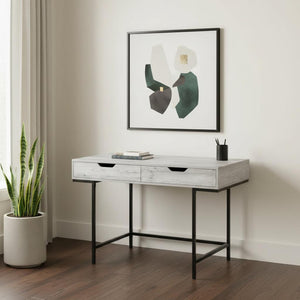 HomeRoots 47" Gray and Black H-Shape Computer Desk – Stylish Workspace with Two Drawers for Home Office Use 489882