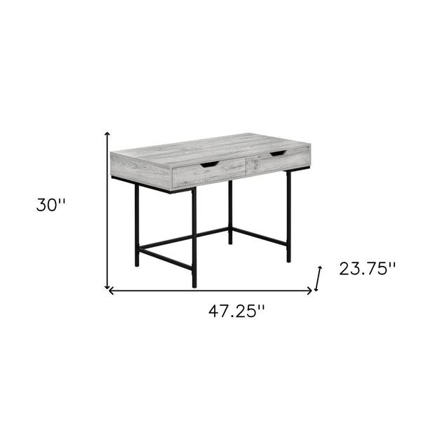 Homeroots 47" Gray And Black H-shape Computer Desk With Two Drawers - Stylish, Durable Office Furniture Upgrade   489882