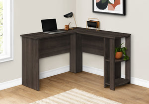 HomeRoots 47" Brown Wood Corner Computer Desk - Stylish L-Shaped Workspace with Open Shelving for Home Office 489883
