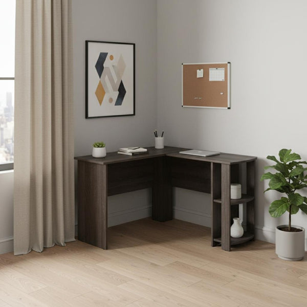 HomeRoots 47" Brown Wood Corner Computer Desk - Stylish L-Shaped Workspace with Open Shelving for Home Office 489883