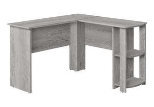 HomeRoots 47" Gray Wood Corner Computer Desk - Modern L-Shaped Workspace with Open Shelves & Durable Design 489884