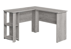 HomeRoots 47" Gray Wood Corner Computer Desk - Modern L-Shaped Workspace with Open Shelves & Durable Design 489884