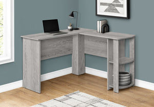 HomeRoots 47" Gray Wood Corner Computer Desk - Modern L-Shaped Workspace with Open Shelves & Durable Design 489884