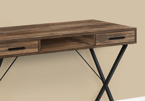 Homeroots 42" Brown And Black Wood And Metal X-shape Computer Desk With Stylish Drawers For Office Elegance   489885