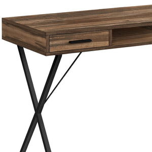 HomeRoots 42" Brown and Black Wood and Metal X-Shape Computer Desk with Drawers for Stylish Home Office Setup 489885