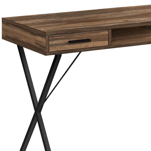 HomeRoots 42" Brown and Black Wood and Metal X-Shape Computer Desk with Drawers for Stylish Home Office Setup 489885