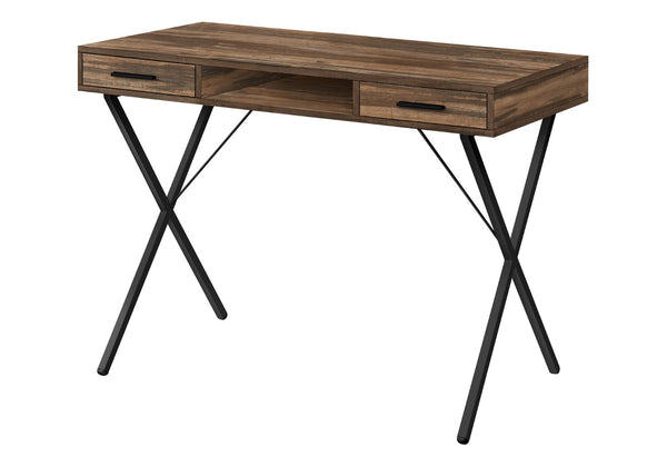 HomeRoots 42" Brown and Black Wood and Metal X-Shape Computer Desk with Drawers for Stylish Home Office Setup 489885