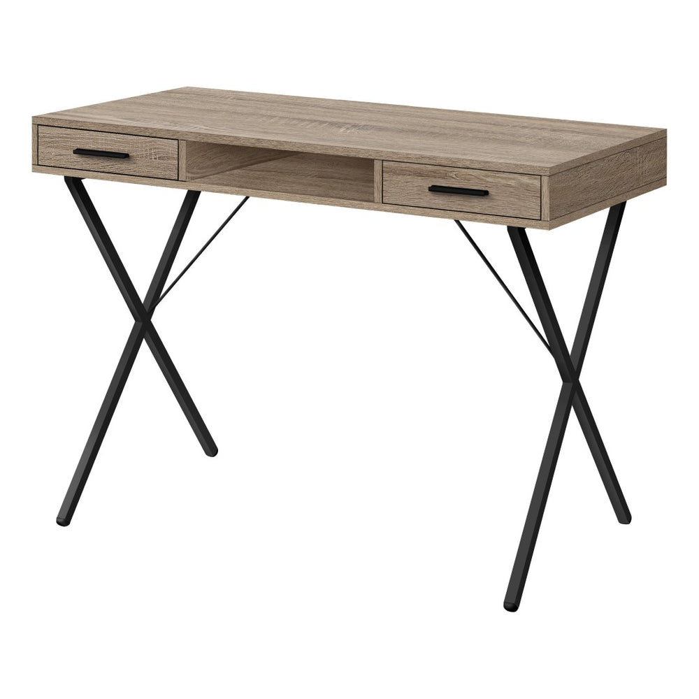 HomeRoots 42" Taupe and Black Computer Desk - Stylish Workspace with Storage Drawers for Home & Office 489886