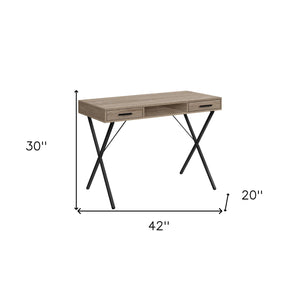 Homeroots 42" Taupe And Black Computer Desk With Two Drawers   489886