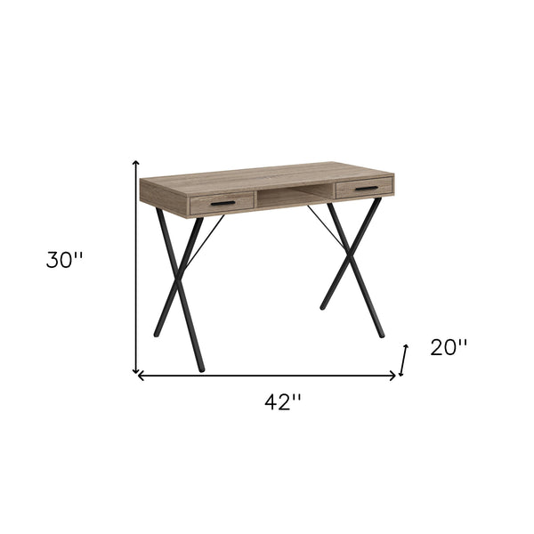 Homeroots 42" Taupe And Black Computer Desk With Two Drawers   489886