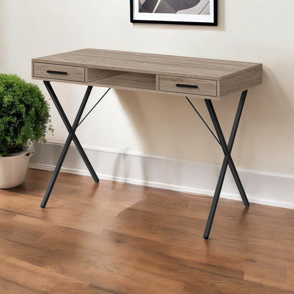 Homeroots 42" Taupe And Black Computer Desk With Two Drawers   489886