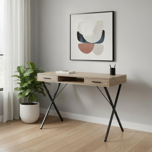 HomeRoots 42" Taupe and Black Computer Desk - Stylish Workspace with Storage Drawers for Home & Office 489886