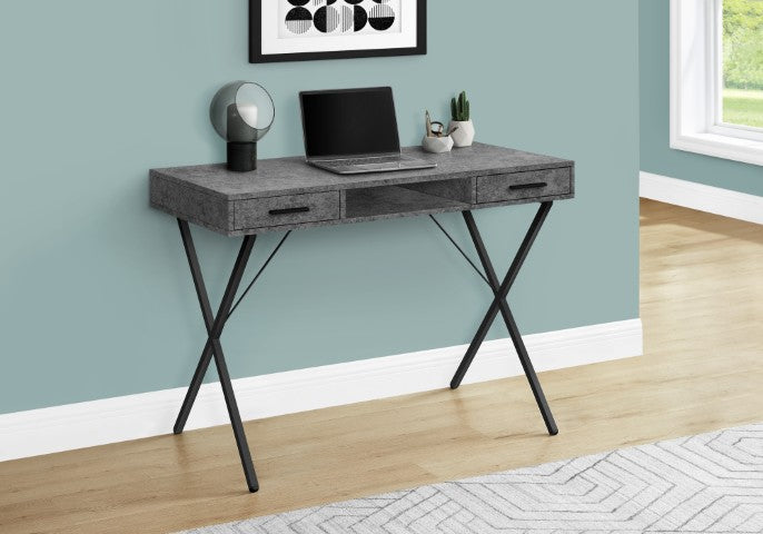 Homeroots 42" Executive Gray And Black Wood & Metal X-shape Computer Desk With Dual Storage Drawers   489887