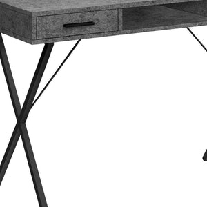 HomeRoots 42" Modern Gray and Black Wood and Metal Computer Desk with X-Shape Frame and Two Drawers for Storage 489887