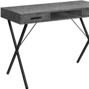 HomeRoots 42" Modern Gray and Black Wood and Metal Computer Desk with X-Shape Frame and Two Drawers for Storage 489887