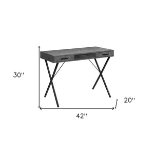Homeroots 42" Executive Gray And Black Wood & Metal X-shape Computer Desk With Dual Storage Drawers   489887