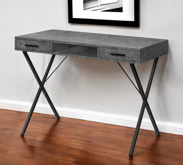 Homeroots 42" Executive Gray And Black Wood & Metal X-shape Computer Desk With Dual Storage Drawers   489887