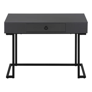 HomeRoots 42" Sleek Gray and Black Sled Computer Desk with Metal Legs, Hidden Drawer & Modern Style for Home Office 489888