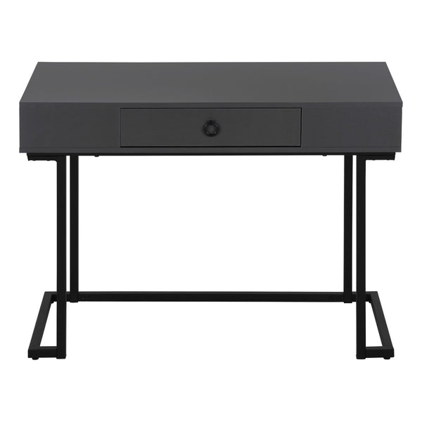 HomeRoots 42" Sleek Gray and Black Sled Computer Desk with Metal Legs, Hidden Drawer & Modern Style for Home Office 489888