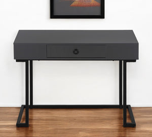 Homeroots 42" Gray And Black Wood Metal Sled Desk – Stylish Executive Workspace With Hidden Storage Solutions   489888