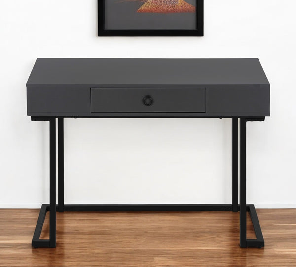 Homeroots 42" Gray And Black Wood Metal Sled Desk – Stylish Executive Workspace With Hidden Storage Solutions   489888