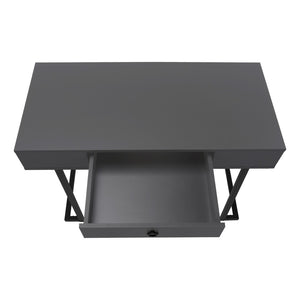 HomeRoots 42" Sleek Gray and Black Sled Computer Desk with Metal Legs, Hidden Drawer & Modern Style for Home Office 489888