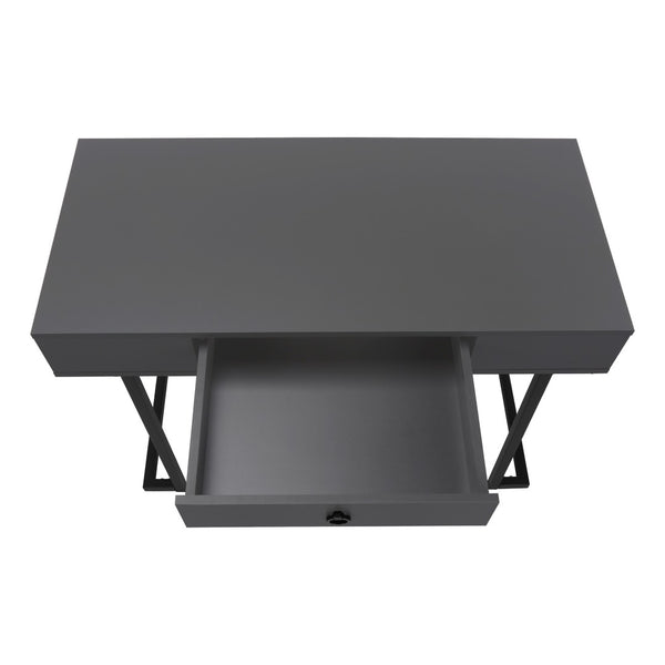 HomeRoots 42" Sleek Gray and Black Sled Computer Desk with Metal Legs, Hidden Drawer & Modern Style for Home Office 489888