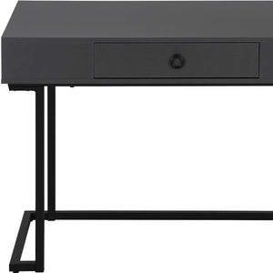 HomeRoots 42" Sleek Gray and Black Sled Computer Desk with Metal Legs, Hidden Drawer & Modern Style for Home Office 489888
