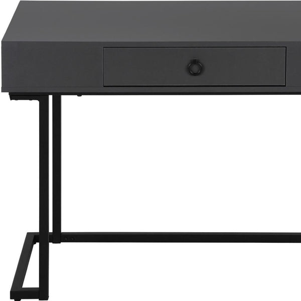 HomeRoots 42" Sleek Gray and Black Sled Computer Desk with Metal Legs, Hidden Drawer & Modern Style for Home Office 489888