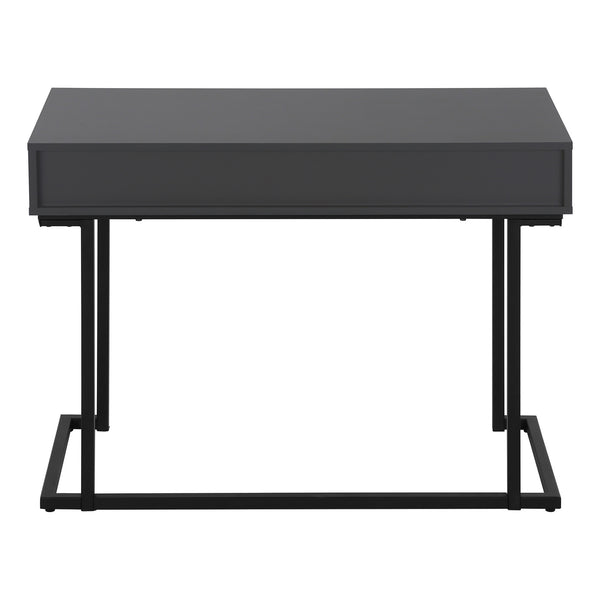 Homeroots 42" Gray And Black Wood Metal Sled Desk – Stylish Executive Workspace With Hidden Storage Solutions   489888