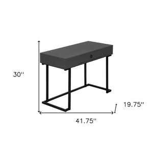 Homeroots 42" Gray And Black Wood Metal Sled Desk – Stylish Executive Workspace With Hidden Storage Solutions   489888