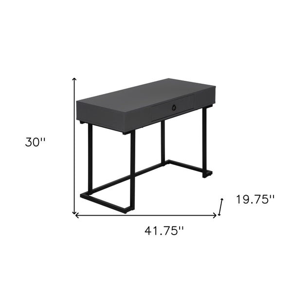 Homeroots 42" Gray And Black Wood Metal Sled Desk – Stylish Executive Workspace With Hidden Storage Solutions   489888