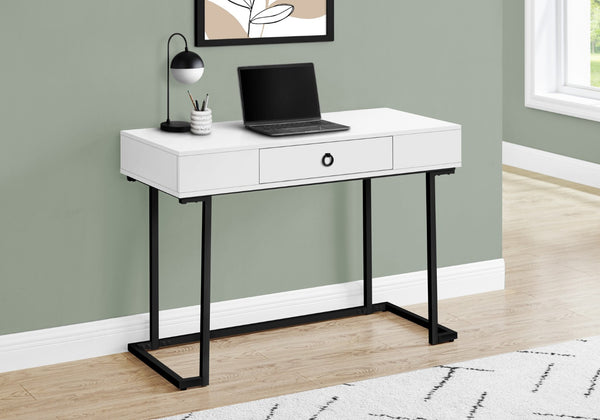 Homeroots 42" Modern White And Black Wood & Metal Sled Computer Desk – Stylish, Durable, Space-saving Design!   489889