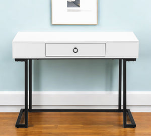 Homeroots 42" Modern White And Black Wood & Metal Sled Computer Desk – Stylish, Durable, Space-saving Design!   489889