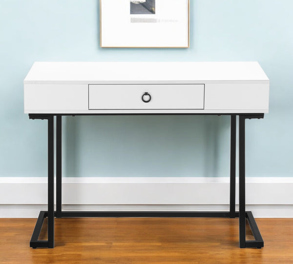 Homeroots 42" Modern White And Black Wood & Metal Sled Computer Desk – Stylish, Durable, Space-saving Design!   489889