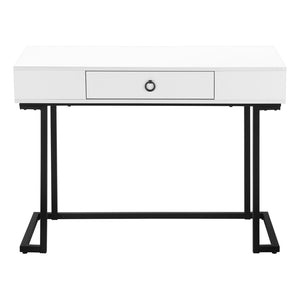 HomeRoots 42" Sleek White and Black Wood and Metal Sled Computer Desk for Modern Home Office Style and Function 489889