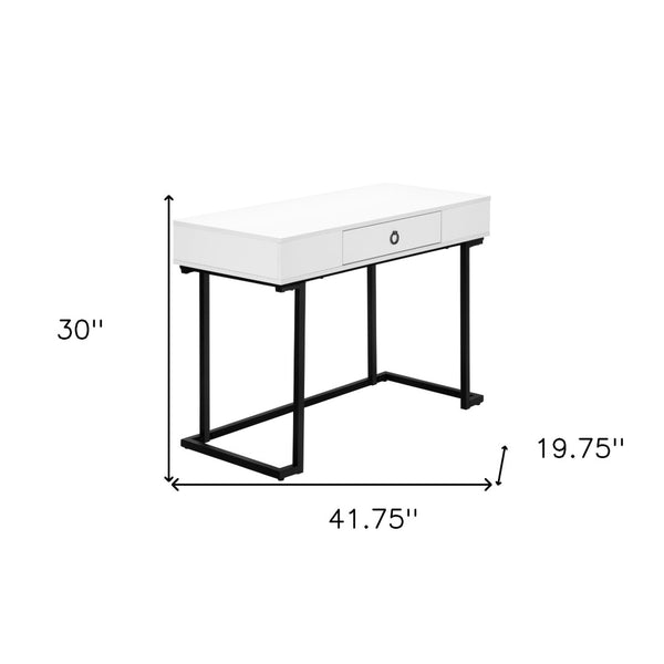 Homeroots 42" Modern White And Black Wood & Metal Sled Computer Desk – Stylish, Durable, Space-saving Design!   489889