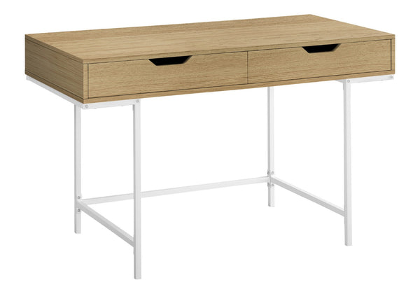 HomeRoots 47" Modern H-Shape Computer Desk in Natural Wood & White Finish with 2 Drawers for Stylish Workspaces 489891