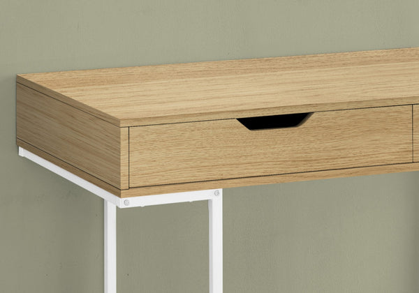 HomeRoots 47" Modern H-Shape Computer Desk in Natural Wood & White Finish with 2 Drawers for Stylish Workspaces 489891