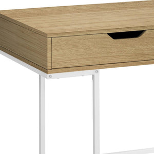 HomeRoots 47" Modern H-Shape Computer Desk in Natural Wood & White Finish with 2 Drawers for Stylish Workspaces 489891