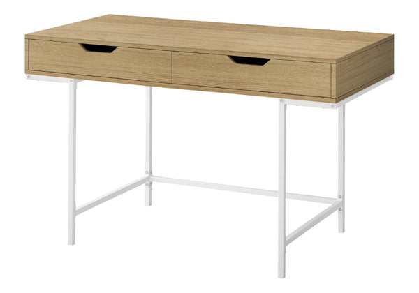 HomeRoots 47" Modern H-Shape Computer Desk in Natural Wood & White Finish with 2 Drawers for Stylish Workspaces 489891