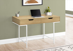 HomeRoots 47" Modern H-Shape Computer Desk in Natural Wood & White Finish with 2 Drawers for Stylish Workspaces 489891