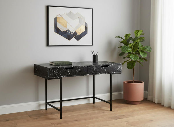 HomeRoots 47" Modern H-Shape Computer Desk with Durable Black and White Finish, Two Drawers & Easy Assembly 489892