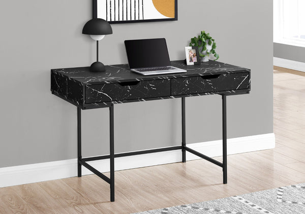 HomeRoots 47" Modern H-Shape Computer Desk with Durable Black and White Finish, Two Drawers & Easy Assembly 489892