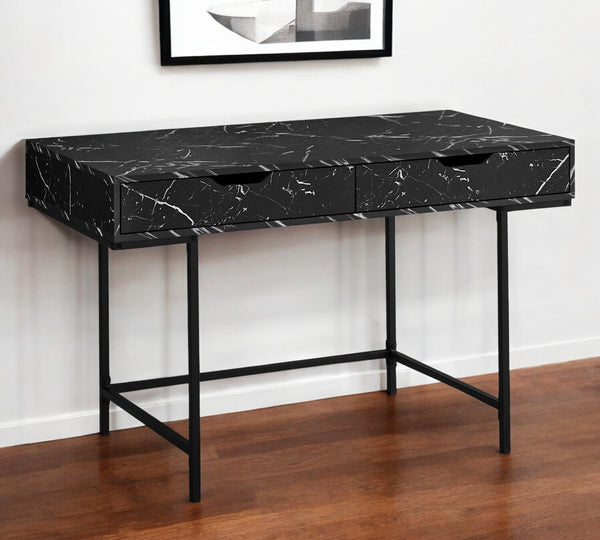 Homeroots 47" Modern Black And White H-shape Computer Desk With Two Drawers For Stylish Office Organization   489892