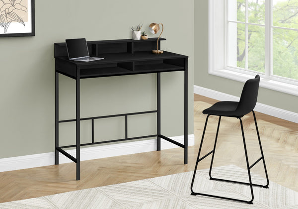 HomeRoots 47" Black Wood and Metal H-Shape Computer Desk - Modern Executive Style with Ample Storage Space 489893