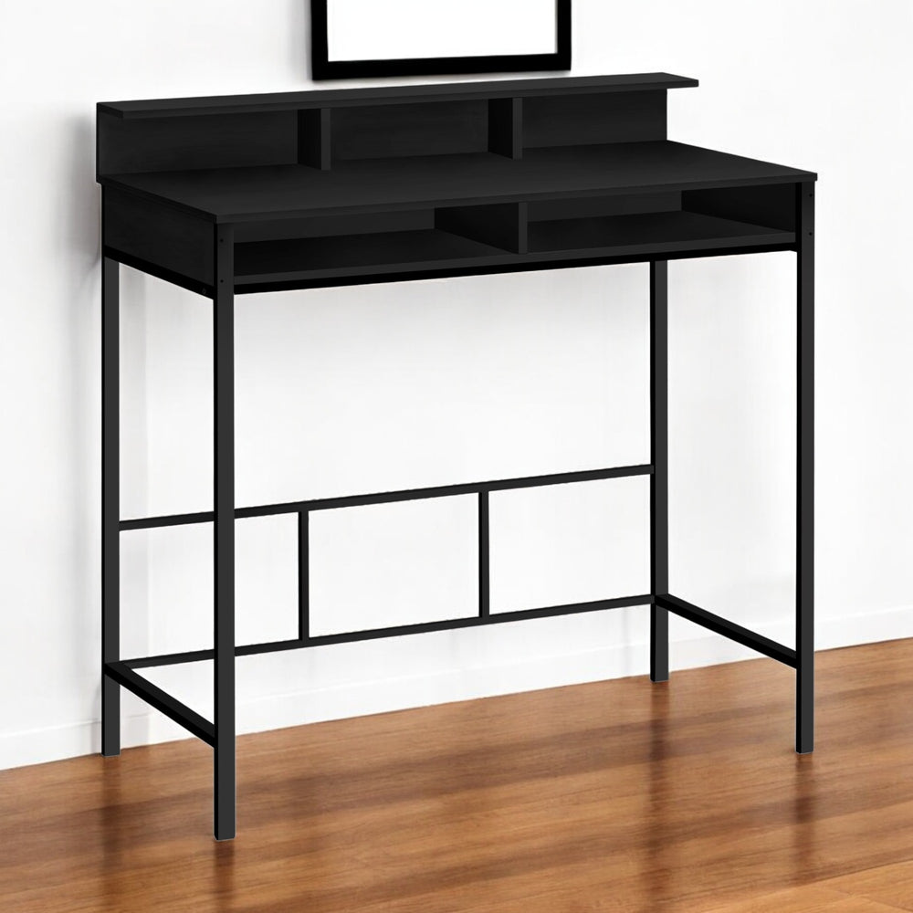 Homeroots 47" Black Wood And Metal H-shape Computer Desk - Stylish, Durable, And Perfect For Home Office Elegance   489893